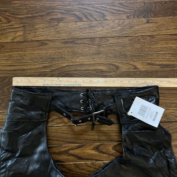 Black Leather Riding Chaps Men's Size M Giovanni Navarre Italian Stone Biker - Picture 5 of 10